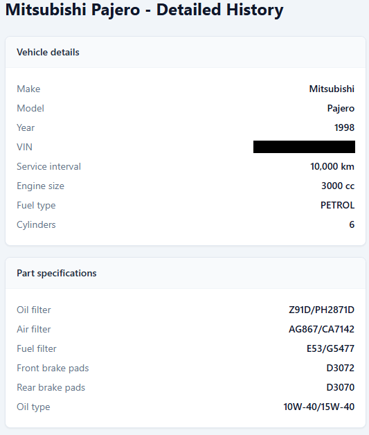Vehicle Detailed History
